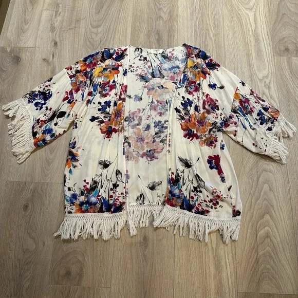 UMGEE Large Waterfall Cardigan Women Multicolor Floral Open Front Wrap Boho - Picture 2 of 6